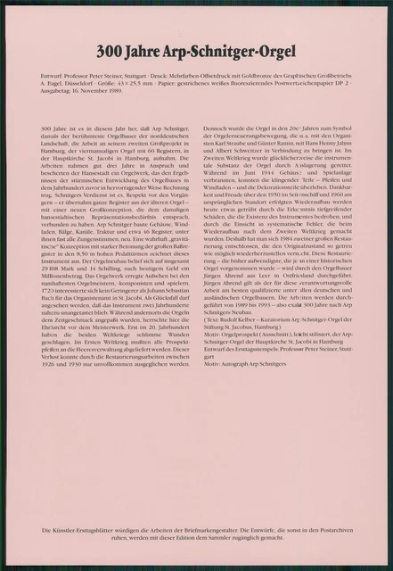 Brd Künstler-Etb 1989/26 Arp-Schnitger-Orgel Künstler-Ersttagsblatt Ltd Edition 2