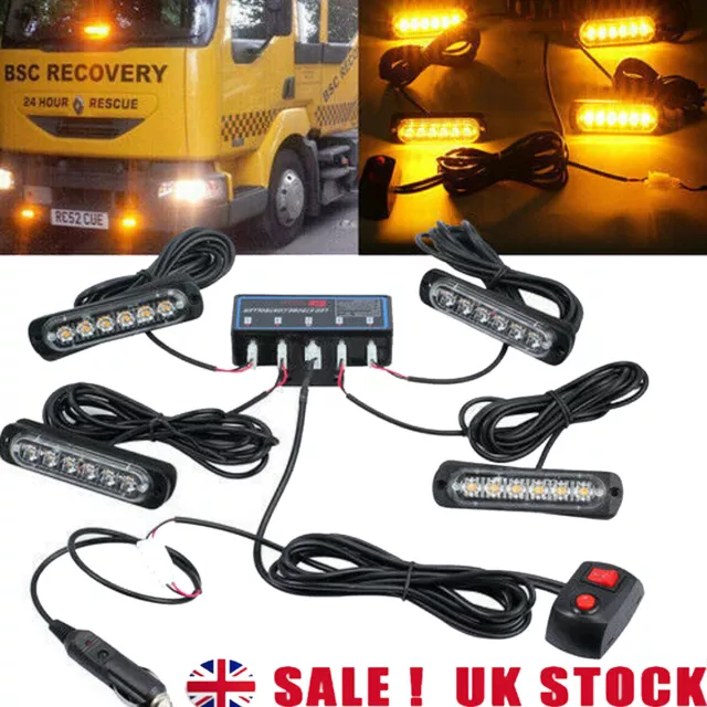 4x 6 LED Amber Recovery Strobe Marker Light Flashing Light Bar Beacon Car 12/24V