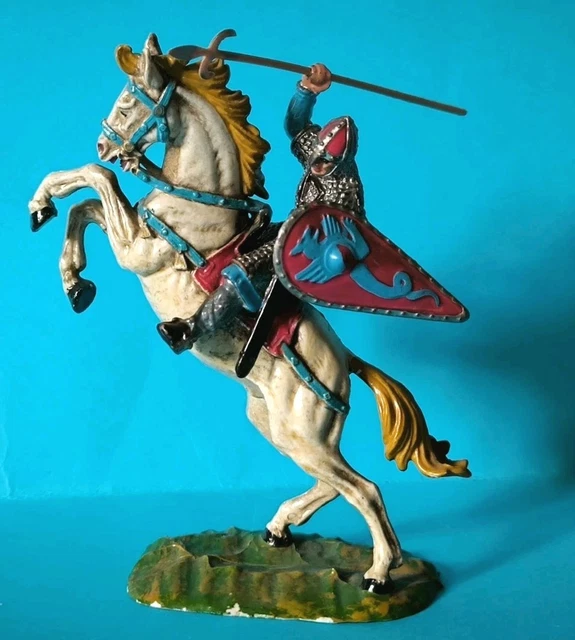 FIGURINE ELASTOLIN MOYEN AGE CAVALIER IVANHOÉ SUR CHEVAL