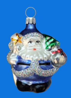 Blue Mini Santa Claus Gift Bag German Blown Glass Christmas Tree Ornament