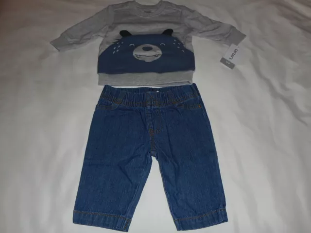 Carters 2-Piece Bear Pullover & Denim Pant Sets - Infant Baby Size 3 Months -New