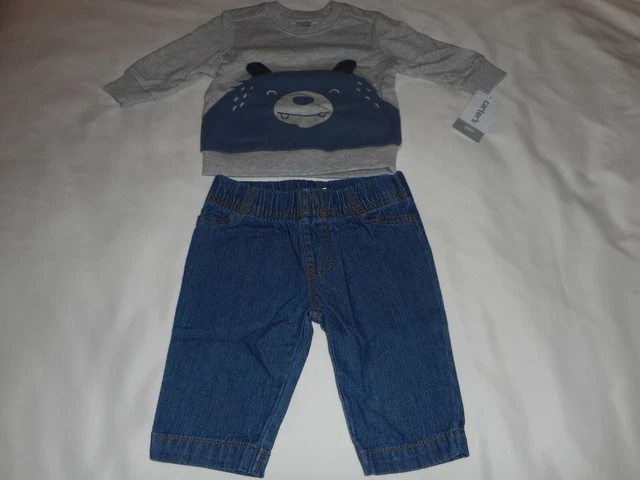 Carters 2-Piece Bear Pullover & Denim Pant Sets - Infant Baby Size 3 Months -New