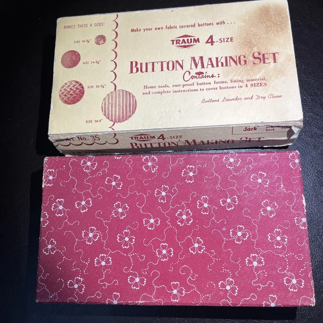 Juego de fabricación de botones de ensueño 4 tallas década de 1950 EE. UU. artesanía vintage con estuche rojo