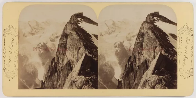 Frankreich Chamonix Der Mount Weiß Alpes c1870 Foto Stereo Albumin Vintage P74Ln