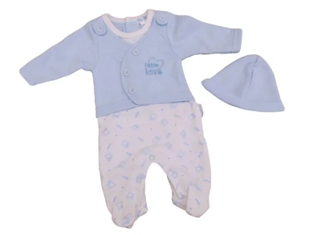 BNWT Tiny Baby boys premature blue all in one romper suit & hat 3-5lb 5-8lb