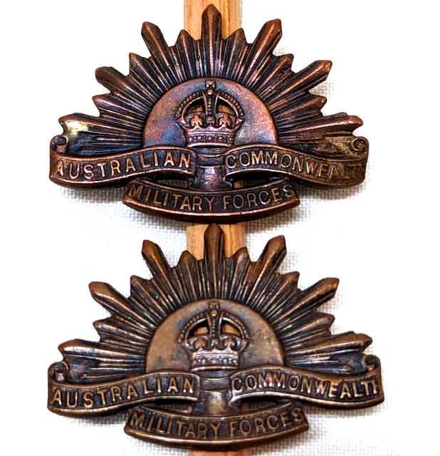 WW1 - WW2 Australian Army rising brown sun collar badges AIF ANZAC type ...