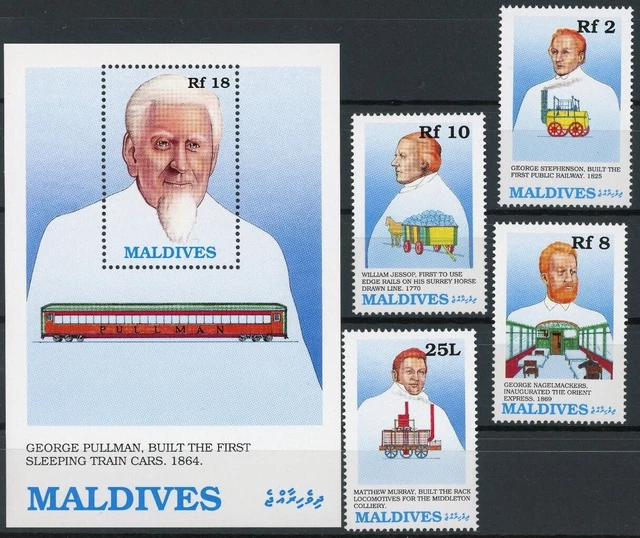Malediven 1386, 88, 90-91, Block 162 postfrisch Eisenbahn #IX257
