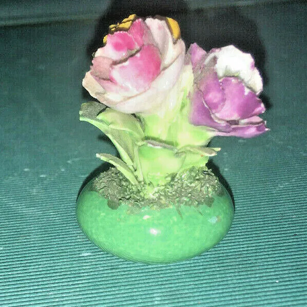 Vintage CROWN STAFFORDSHIRE-Tiny Floral Figurine-slight chips-Purple Pink Yellow
