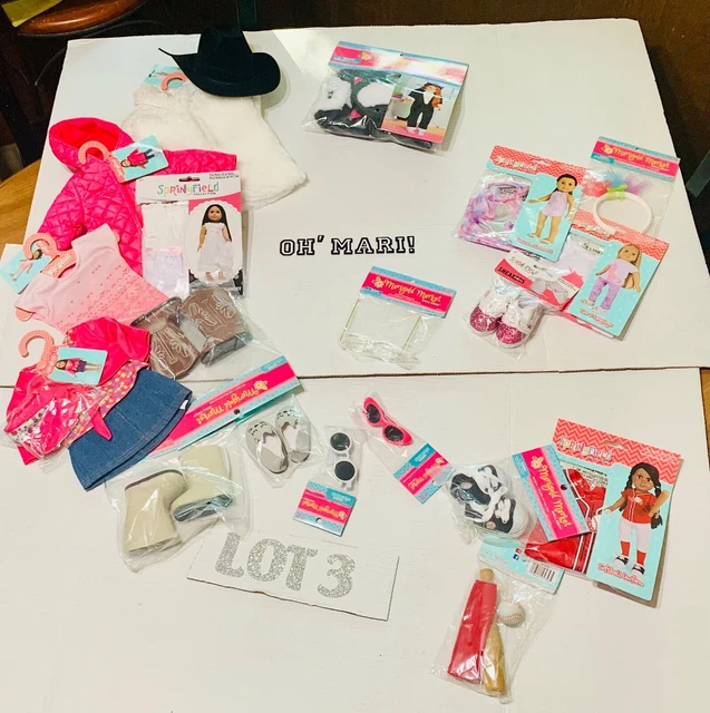 Springfield & Marigold Market 18in Doll Lot of clothing & accessories $210, 27pc