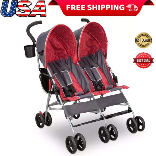 Fold Side Double Convenience Stroller Toddler Infant w/ Large Canopy Lightweight