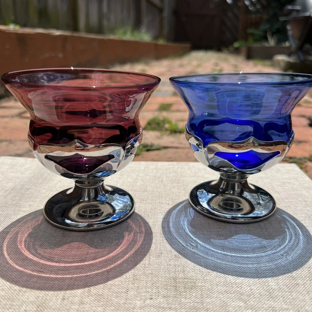 Vintage Farber Bros Krome Kraft Cordial Liqueur Glasses Amethyst Blue Set of 2 Vintage Farber Bros Krome Kraft Cordial Liqueur Glasses Amethyst Blue Set of 2