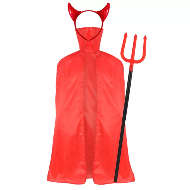 Red Devil Halloween Fancy Dress Horns Headband & Red Cape Set Accessory Unisex