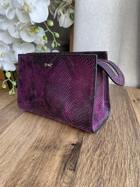 Paul Costelloe Purple Snake Print Leather Make Up Cosmetic Bag VGC