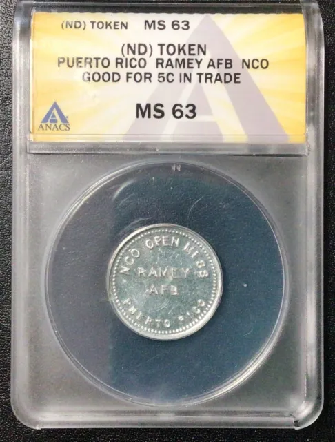 Puerto Rico “Ramey Base” 5 Cents Rare Token Anacs Certified!