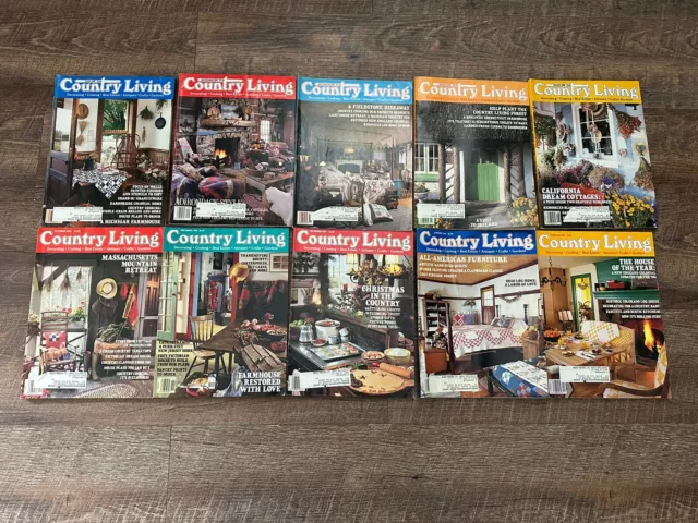 Lot of 10 Vintage COUNTRY LIVING MAGAZINE 1989~1991 Decor Crafts Desicgn Cooking