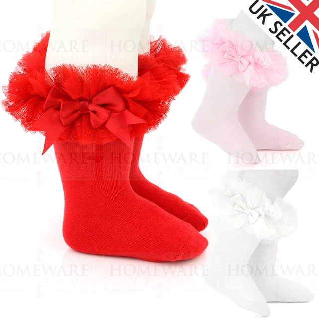 Baby Girls Tutu Socks Spanish Satin Bow Socks Soft Frilly Tulle Kids Ages 0-18M