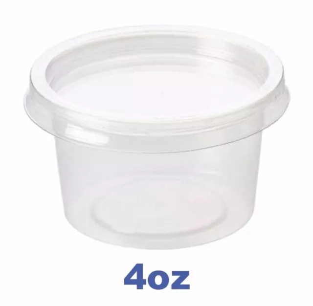 Pack of 25 Clear Round Food Containers Plastic Lids Deli Pots Chutney Sauce Cups
