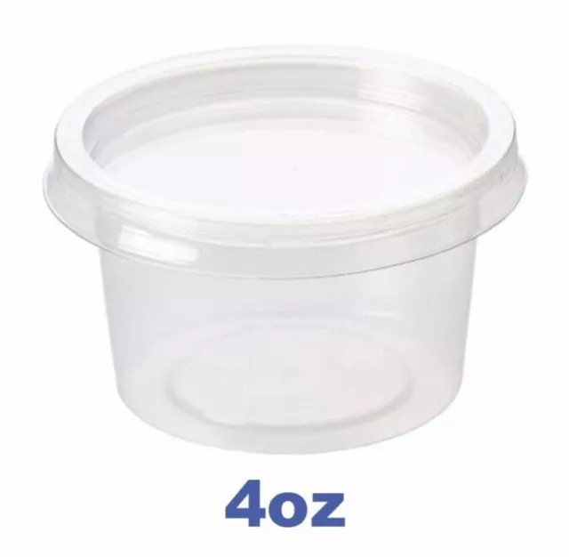 Pack of 50 Clear Round Food Containers Plastic Lids Deli Pots Chutney Sauce Cups