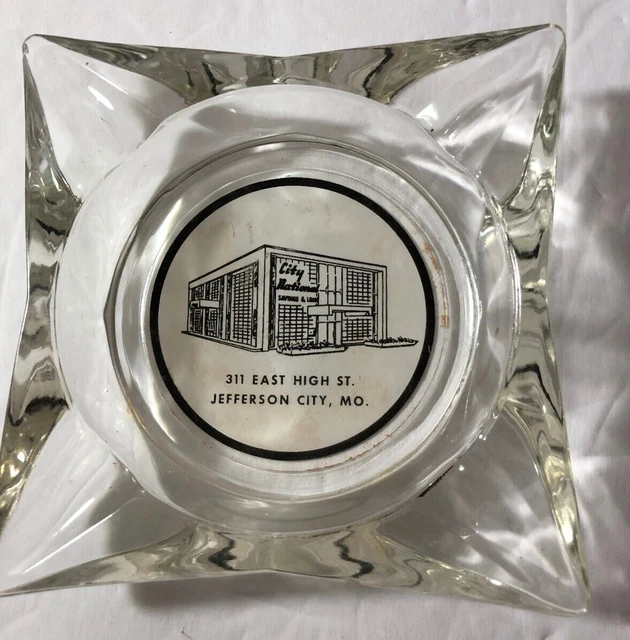 VINTAGE GLASS ADVERTISING Ashtray CITY NATIONAL Savings & Loan