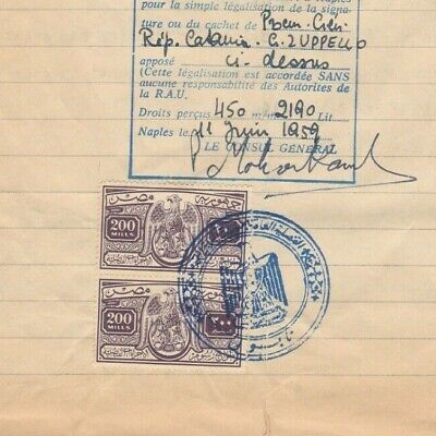 EGYPT-ITALY Official Italian Notary Act Tied Consular Revenues 200 Mill. 1958