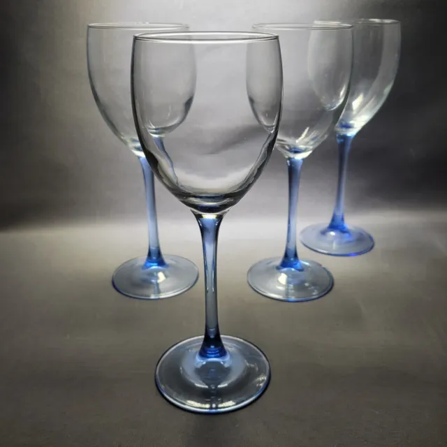 4x Luminarc Clear Blue Stem Wine Glasses approx 7-3/4 Inches 150ml
