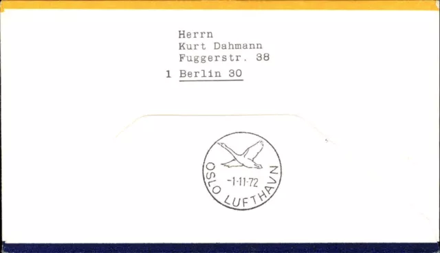 Flugpost Lufthansa Erstflug 1972 Kobenhavn Oslo Sonderstempel Danmark Marken 2