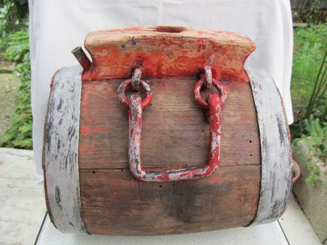 Antique Primitive Old Massive Wooden Vessel Canteen Keg Barrel - Iron Banded