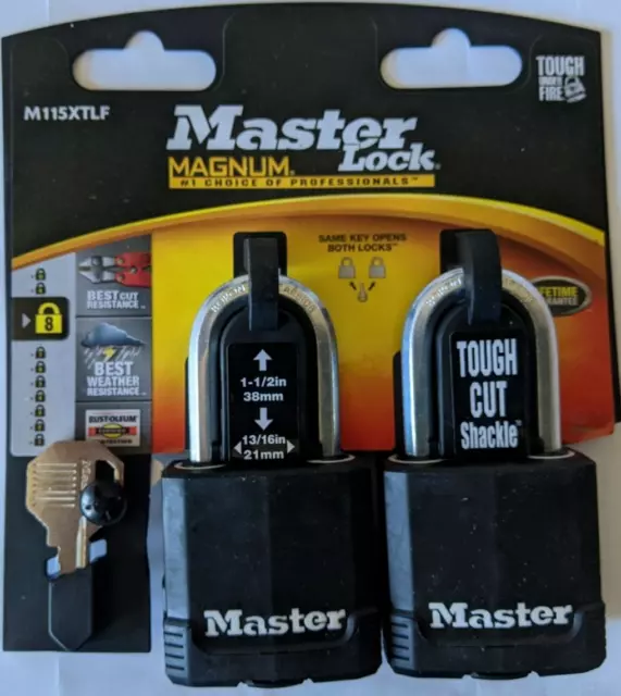 NEW Master Lock 2 Pack Magnum Heavy Duty Outdoor Keyed Alike Padlocks M115XTLF