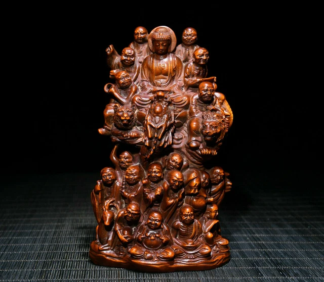 Chinese Boxwood Carved Exquisite Eighteen Arhats Figure Statue Sculpture Decor
