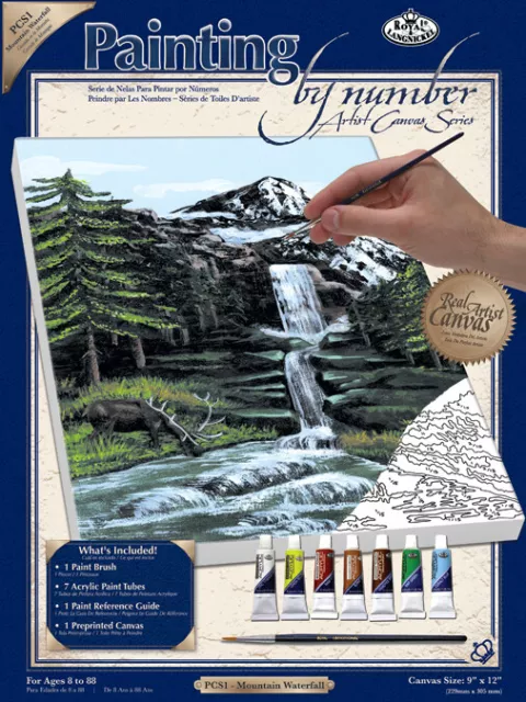 Royal Paint By Number Kit Artist Canvas Series 9"X12"-Mountain Waterfall PCS-1