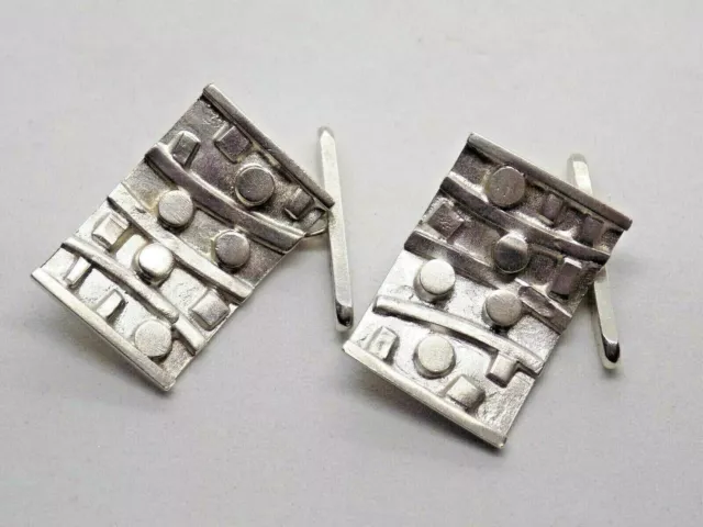 Pair of Solid 925 Silver Modernist Design Square Cufflinks. Abstract. Unusual