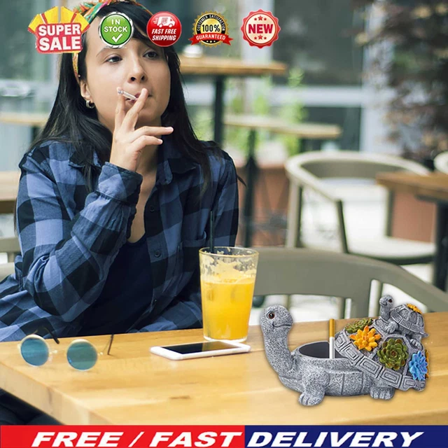 Resin Animal Ash Tray with Lid Turtle-shaped Waterproof Handmade for Living Room