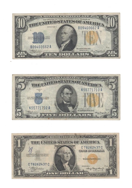 1934-A $10 & $5 & 1935-A $1 North Africa Silver Certificates - No Reserve!