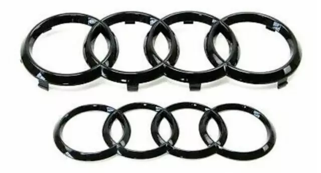 SET OF 2 - Audi Gloss Black Front Rear Grill Boot Badge Rings - 250mm & 192mm