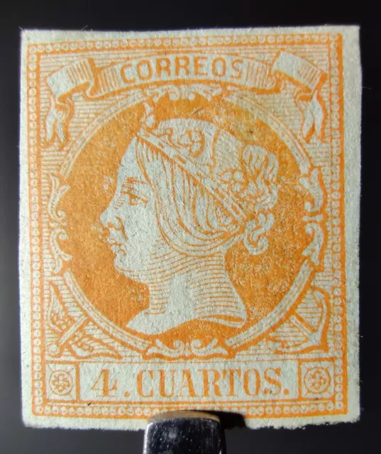 SPAIN STAMP 1860 4 Crts ISABELLA IMPERFORATE, TINTED PAPER, VF MINT OG CLASSIC