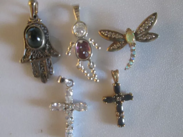 5 lot sterling silver miniature crosses & exotic fashion pendants JEWELRY LOT #9