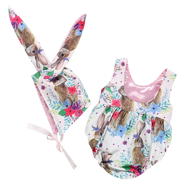 Abiti di Pasqua per bambine tuta coniglietto set di vestiti cappello coniglio 2