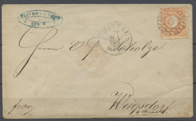Sachsen 1865 Michel 15 c auf Brief von Zittau nach Weigersdorf