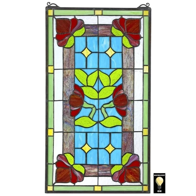 24" Victorian Floral Anemone Tiffany Style Stained glass Victorian
