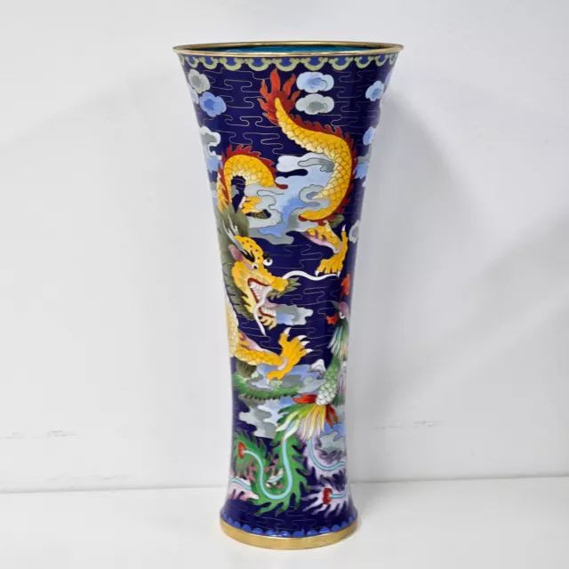 Chinese Cloisonne Brass Vase Imperial Dragon and Phoenix Motif (H2) NS#8617