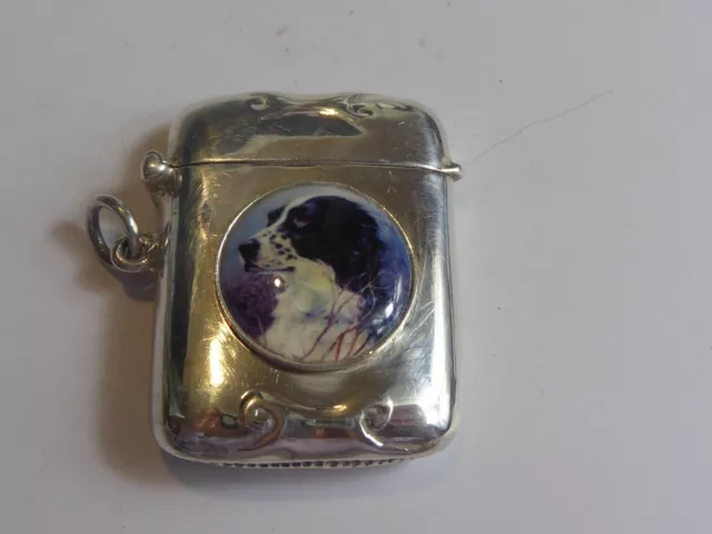 Silver Hallmarked 925 Enamel Dog Vesta Case