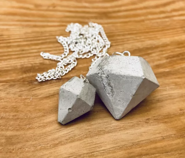 Handmade Concrete Cement Double Diamond shape Pendant Necklace