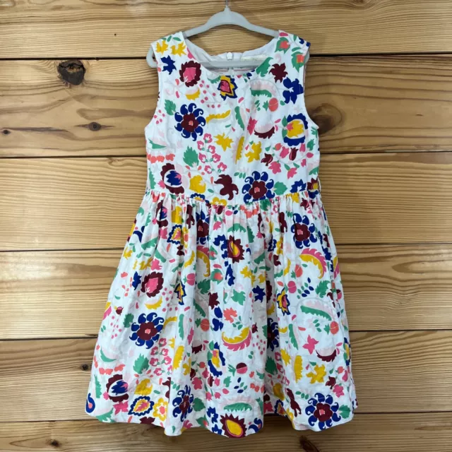 Mini Boden Dress Girls 6/7Y Linen Blend Floral White Multicolor Full Skirt B171
