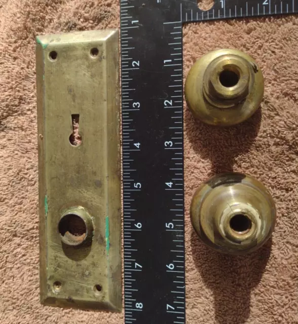 Antique Door Set Victorian / Eastlake Backplate brass Knobs  Lock Assembly Parts