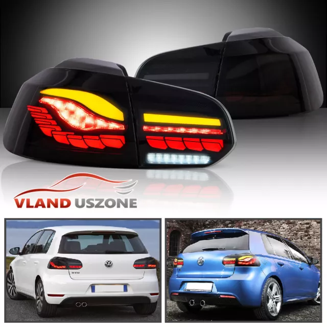 VLAND Smoked Full LED Tail Lights For 2010-2014 VW Golf 6 MK6 GTI R w/Sequential