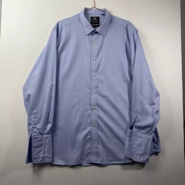 Skopes Shirt Size XXXL 19” Blue Striped 24 7 Mode Formal Cuff link Cuffs Mens