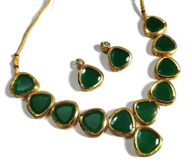 Indian Design Green Stone Gold Plated Choker Necklace Earring Jewelry Choker Set