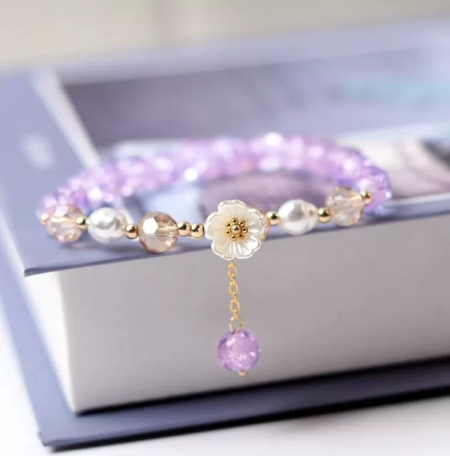 Fashion Crystal Beaded Daisy Flower Lucky Bracelet Elastic Bangle Women Gift Hot