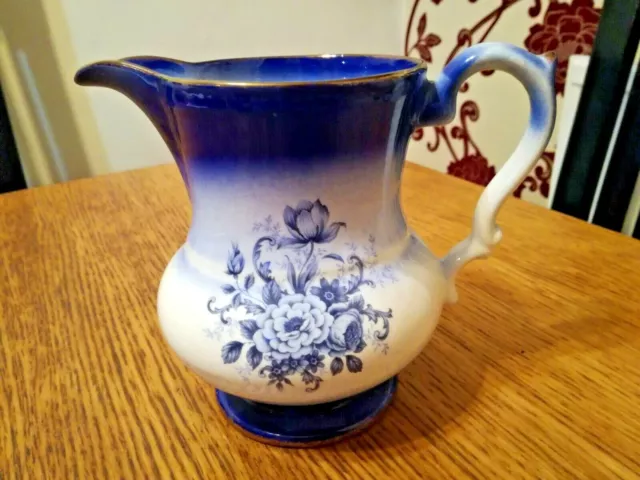 Vintage Mayfayre Staffs Pottery Jug Vase Blue With Floral Design