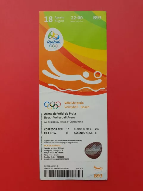 Used Ticket Olympic Games 2016 Rio Olympia Volleyball Beach B93 Final ITA BRA